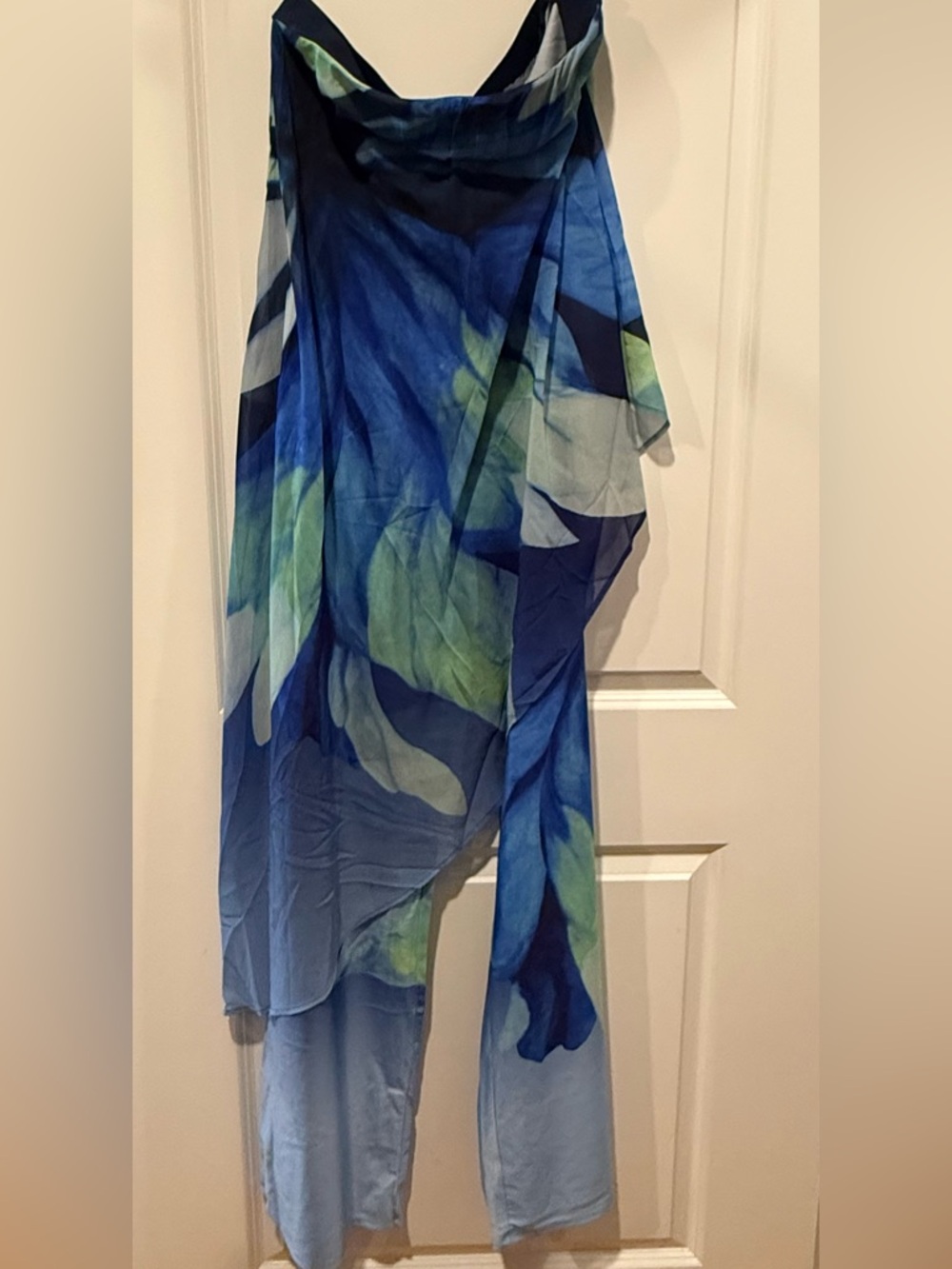 Fashion Nova Blue & Green Asymmetrical Floral Skirt